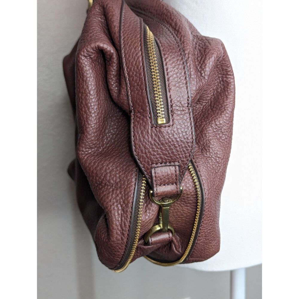 Fossil Leather Tote Shoulder Bag Satchel Brown Medium Preston Purse Zip Around - Picture 3 of 13
